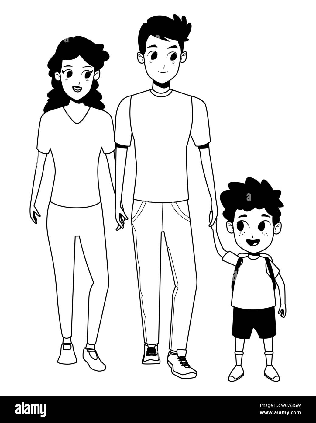 Family young parents with children cartoon in black and white Stock Vector  Image & Art - Alamy