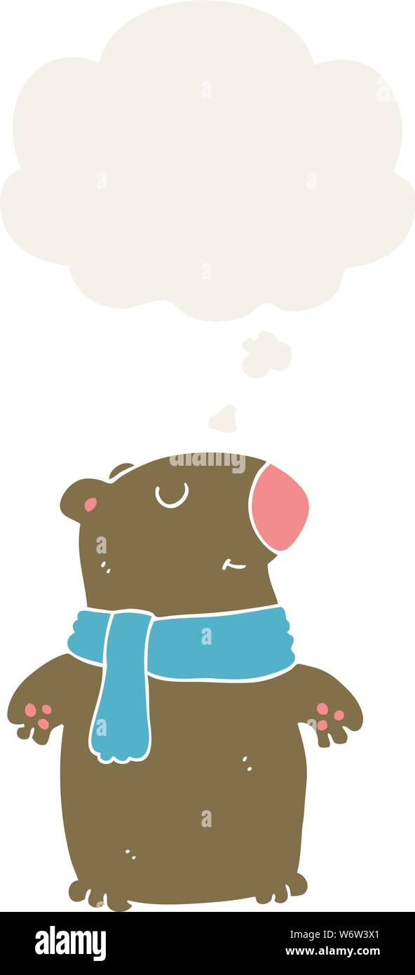 cartoon bear with thought bubble in retro style Stock Vector