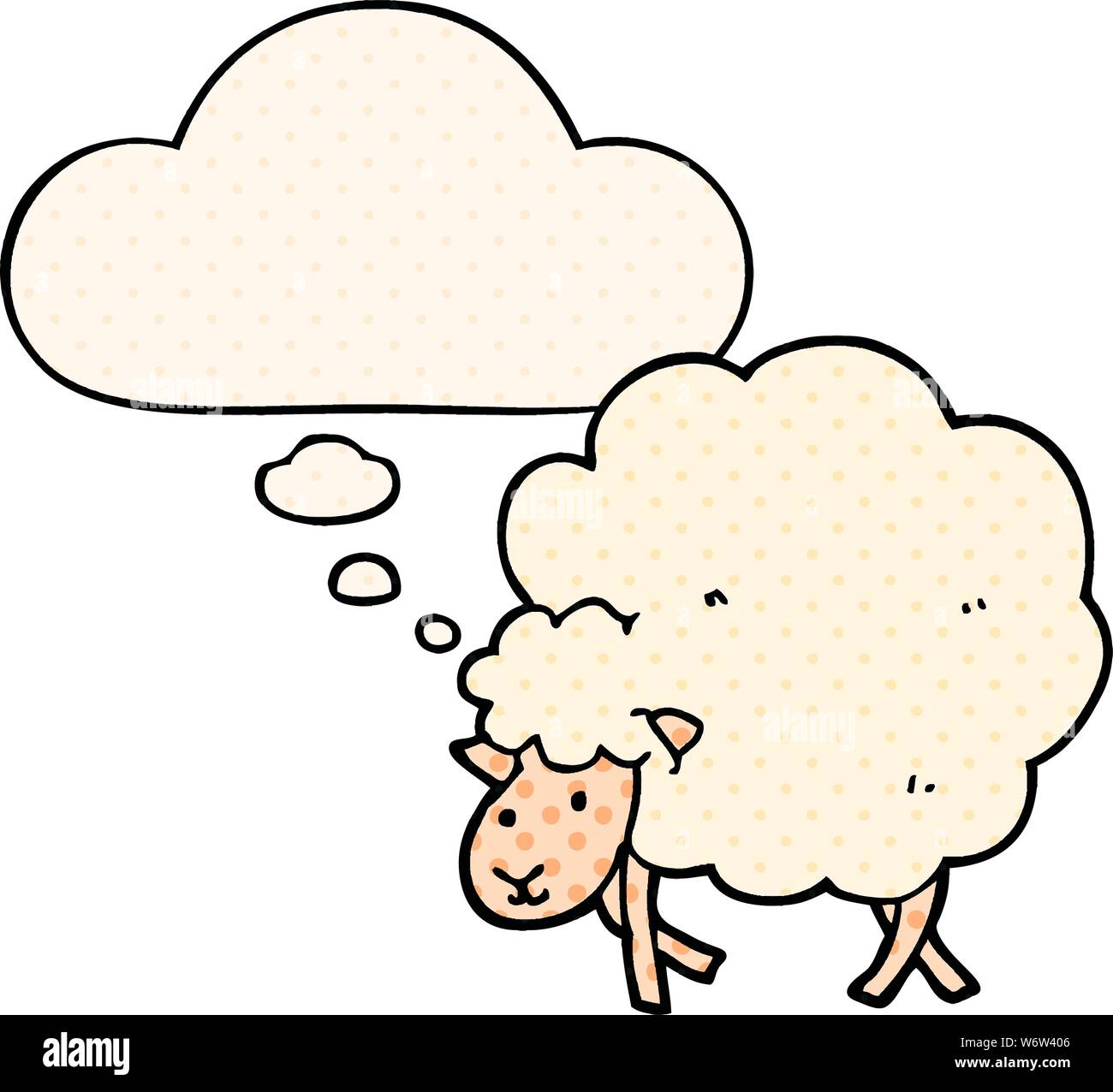 cartoon sheep with thought bubble in comic book style Stock Vector