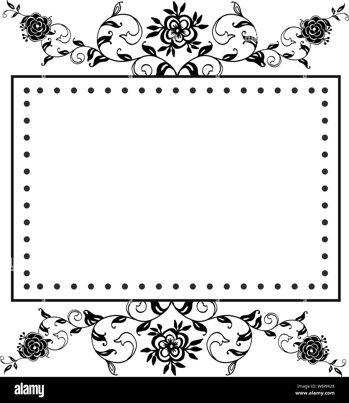 Crowd black white of flower frame - Crowd Black White Of Flower Frame Template Of Greeting Card Vector Illustration W6W428 