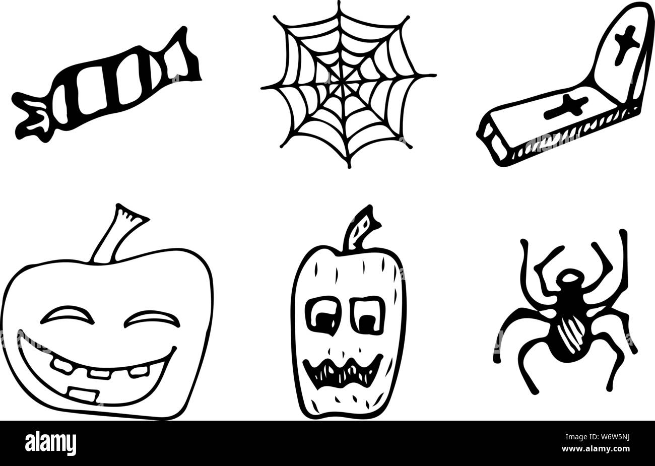 Halloween doodle set isolated on white background. Cartoon set with ...