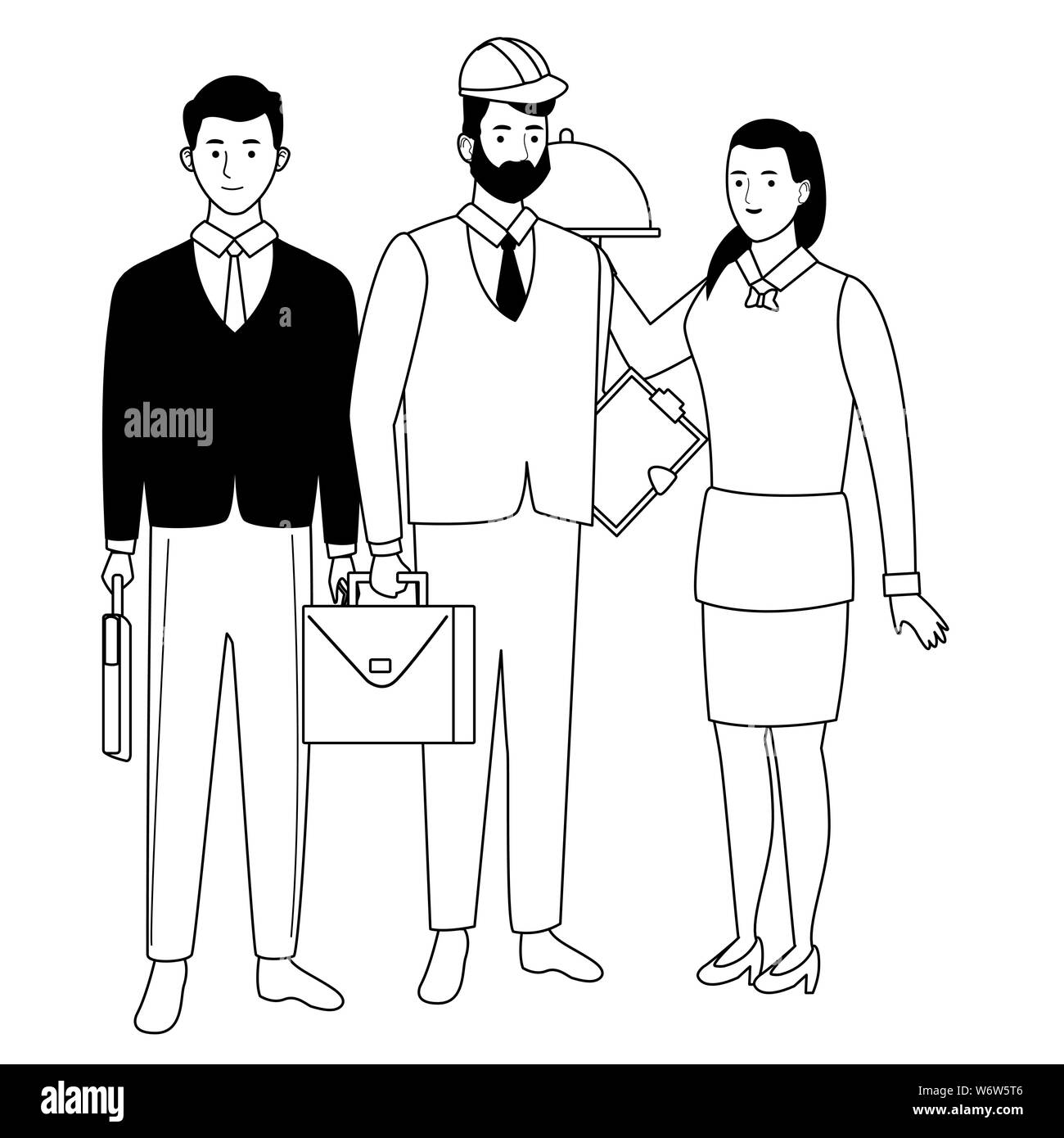 Professionals workers characters smiling cartoons in black and white ...