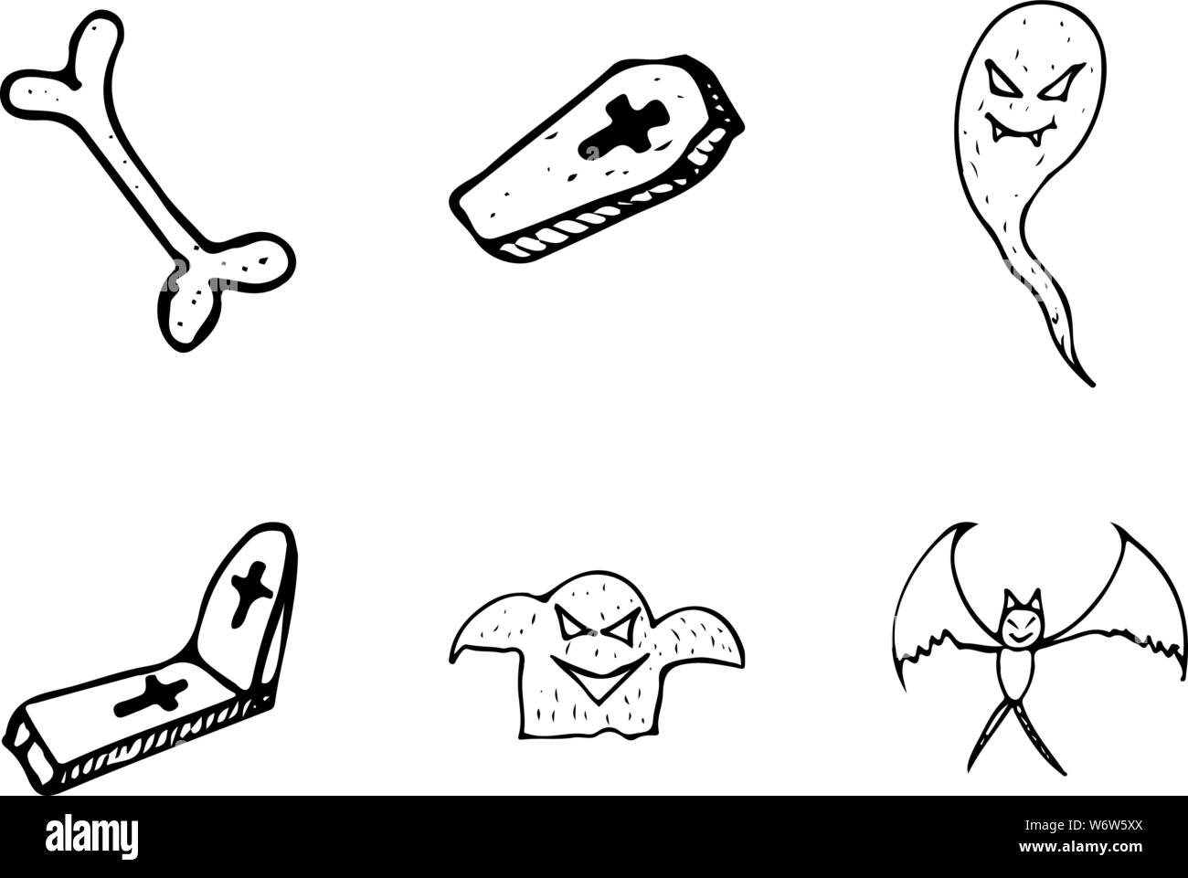 Halloween doodle set isolated on white background. Cartoon set with ...