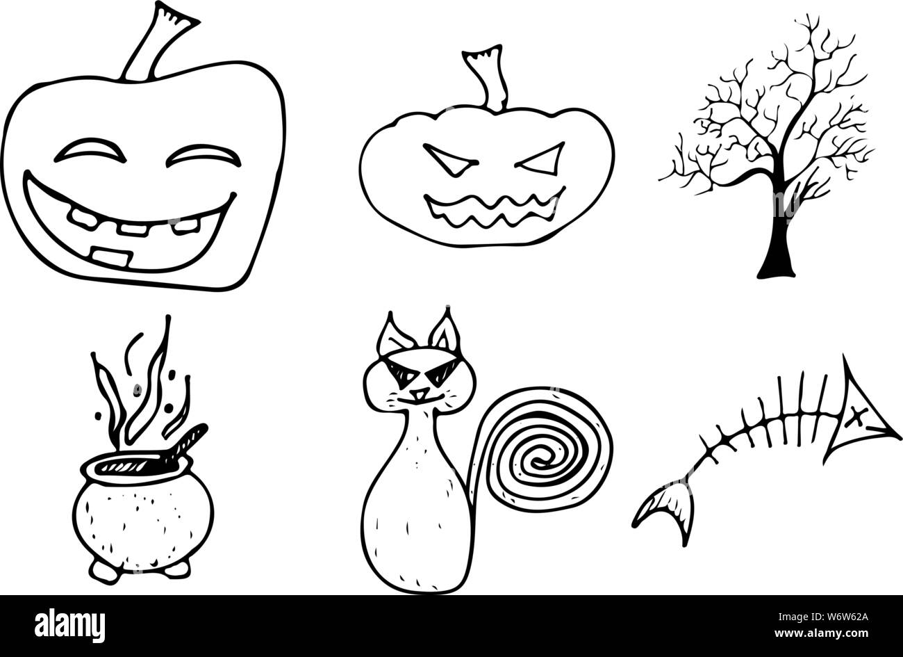 Halloween doodle set isolated on white background. Cartoon set with ...