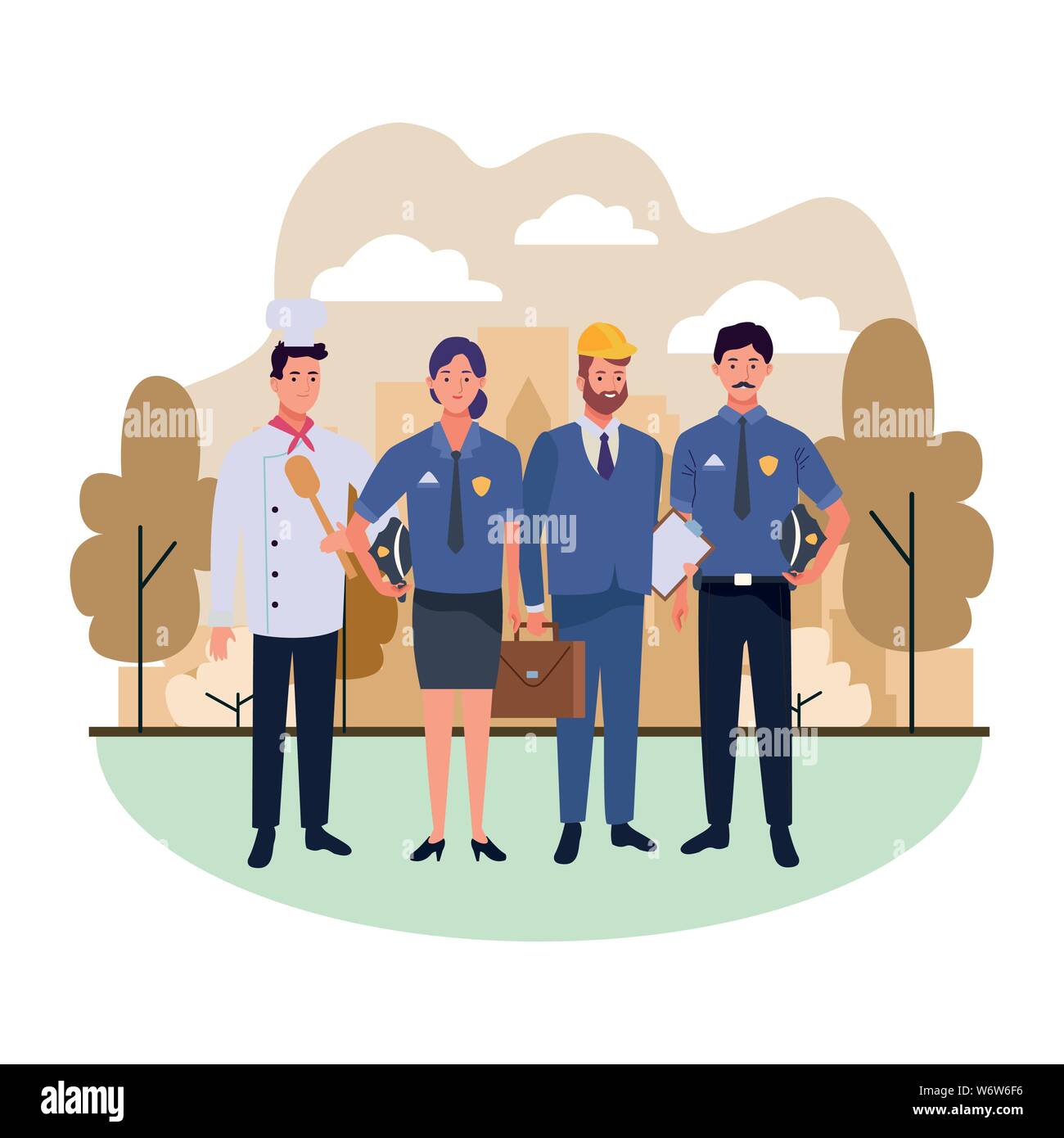 Professionals workers smiling cartoons Stock Vector
