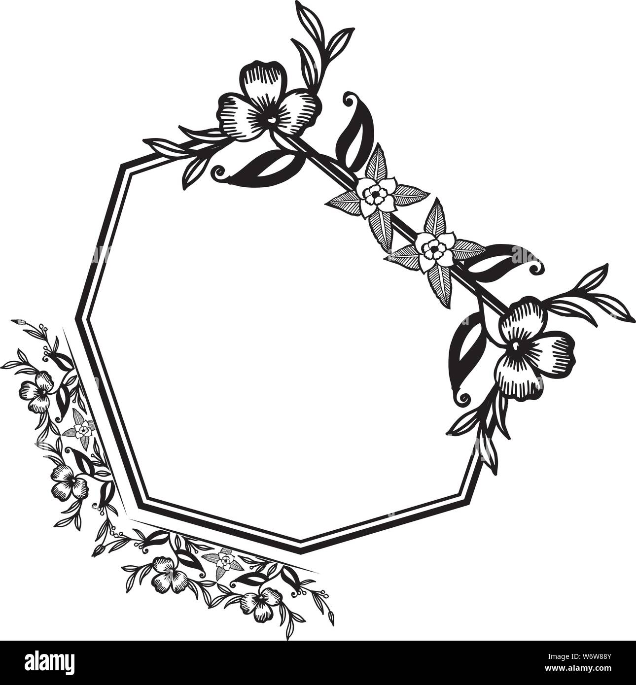 Flowe Frame Style Shape of flower frame style unique, black white of color, for design of ...