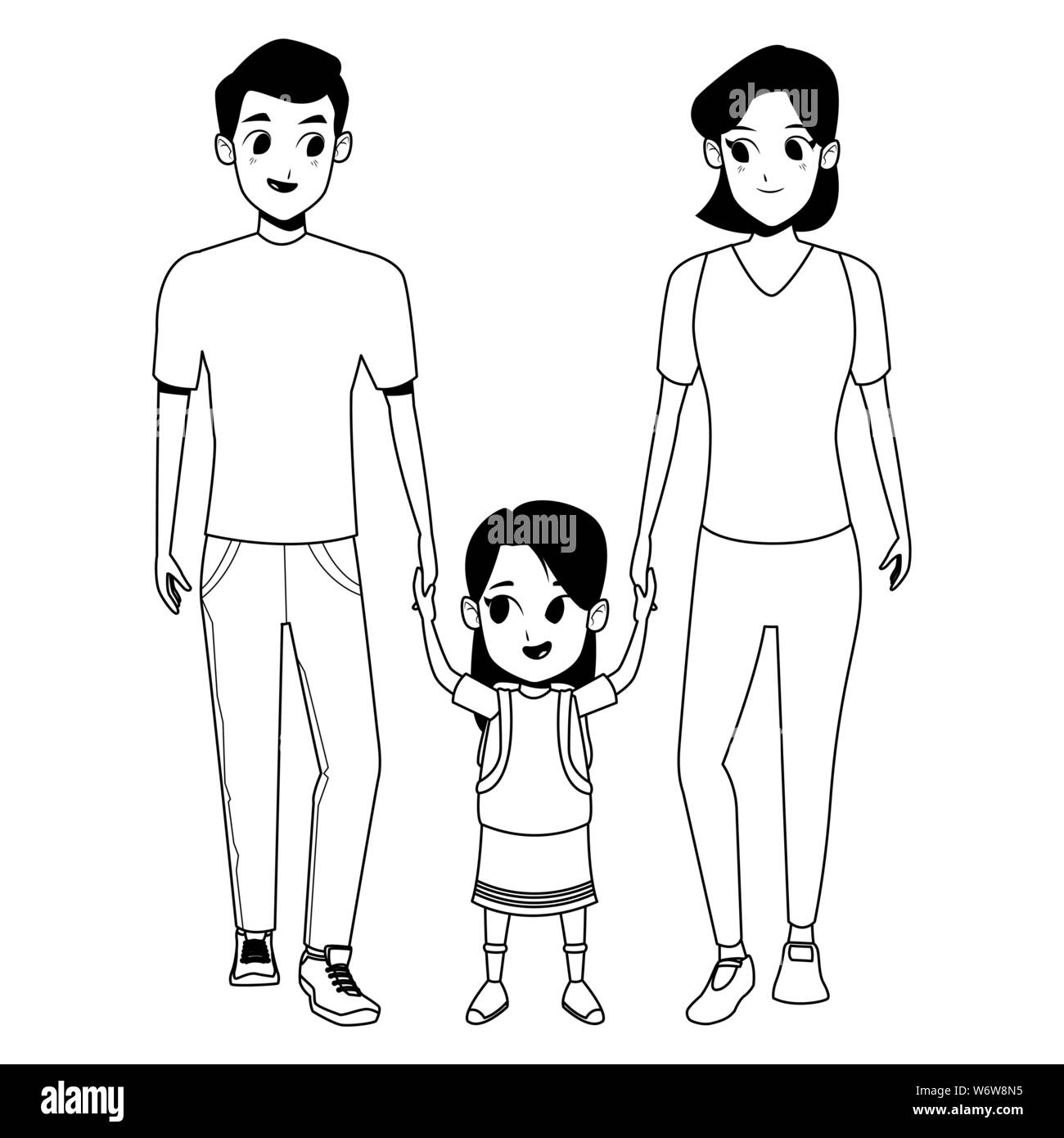 Family young parents with children cartoon in black and white Stock Vector  Image & Art - Alamy