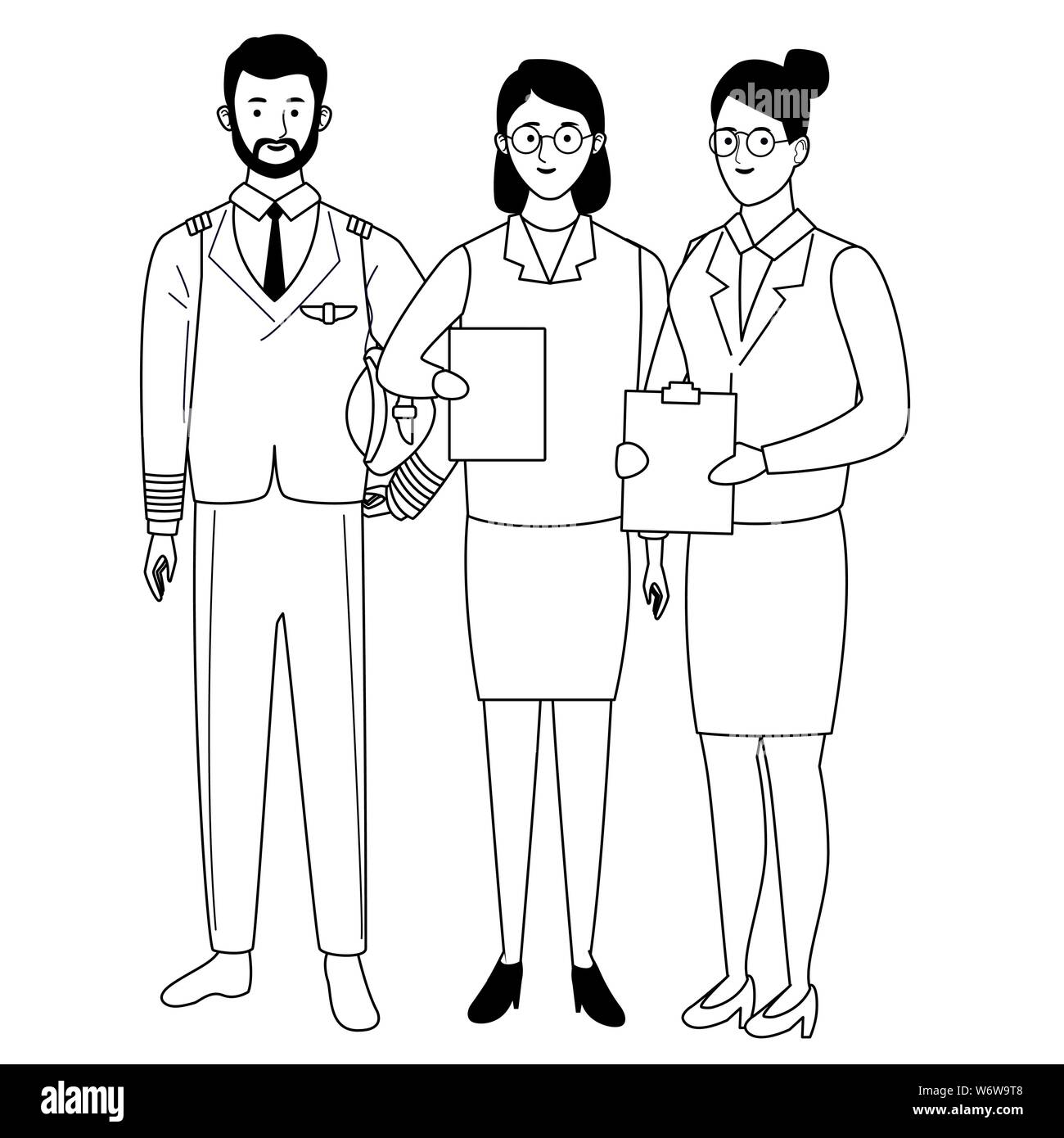 Professionals workers characters smiling cartoons in black and white ...