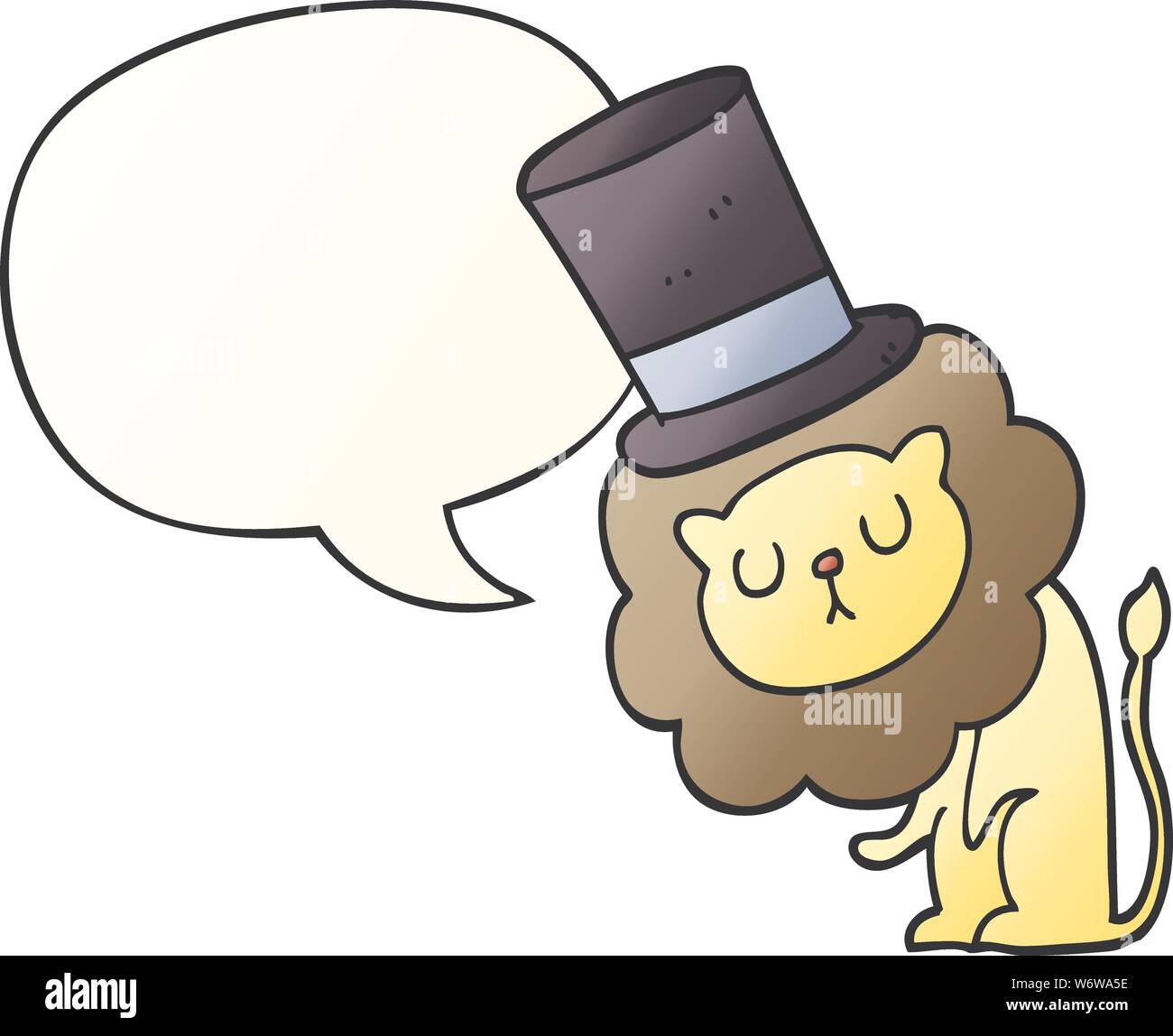 cute cartoon lion wearing top hat with speech bubble in smooth gradient ...