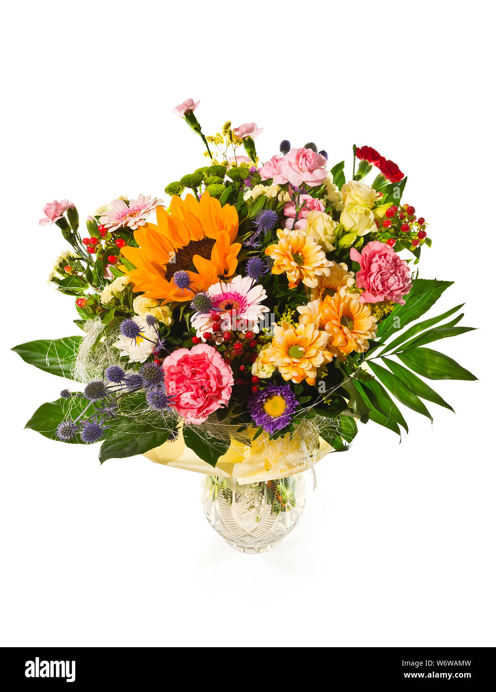 Bouquet of flowers in vase isolated on white Stock Photo Alamy