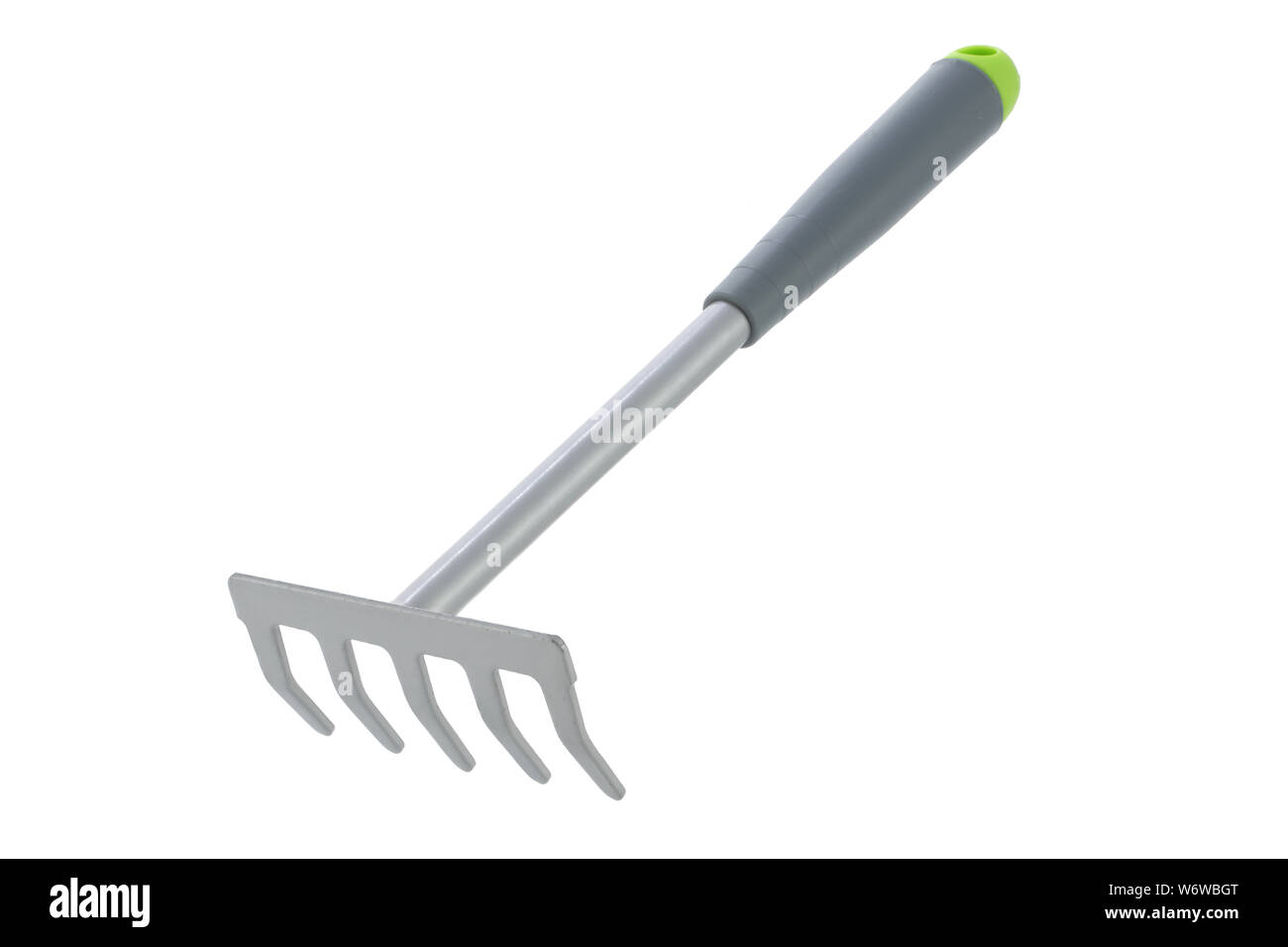 A long handle garden hand rake isolated on white with clipping path Stock Photo