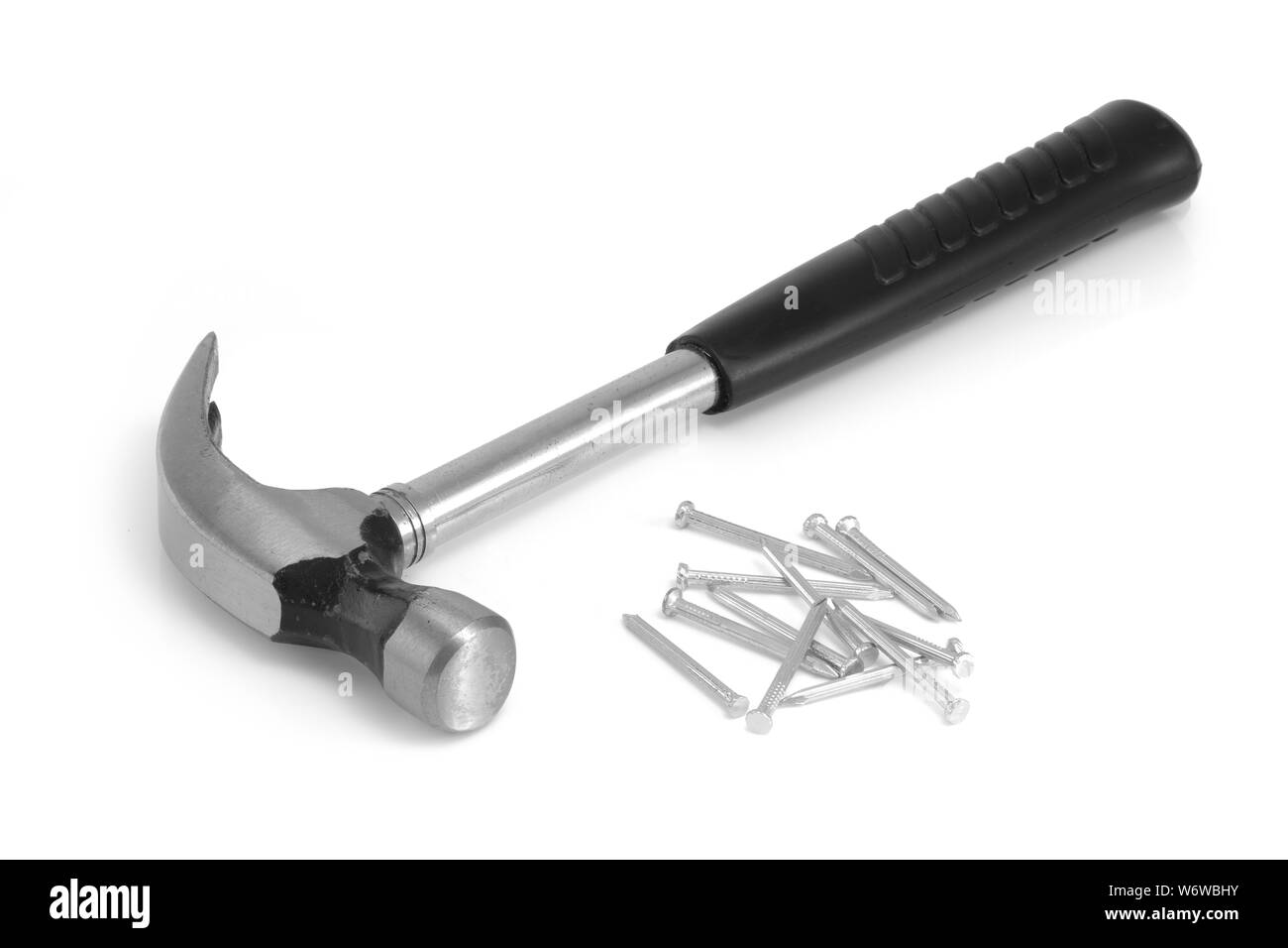 Claw hammer and nails on a white background Stock Photo