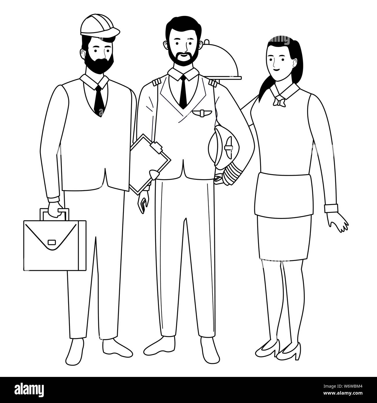 Professionals workers characters smiling cartoons in black and white ...
