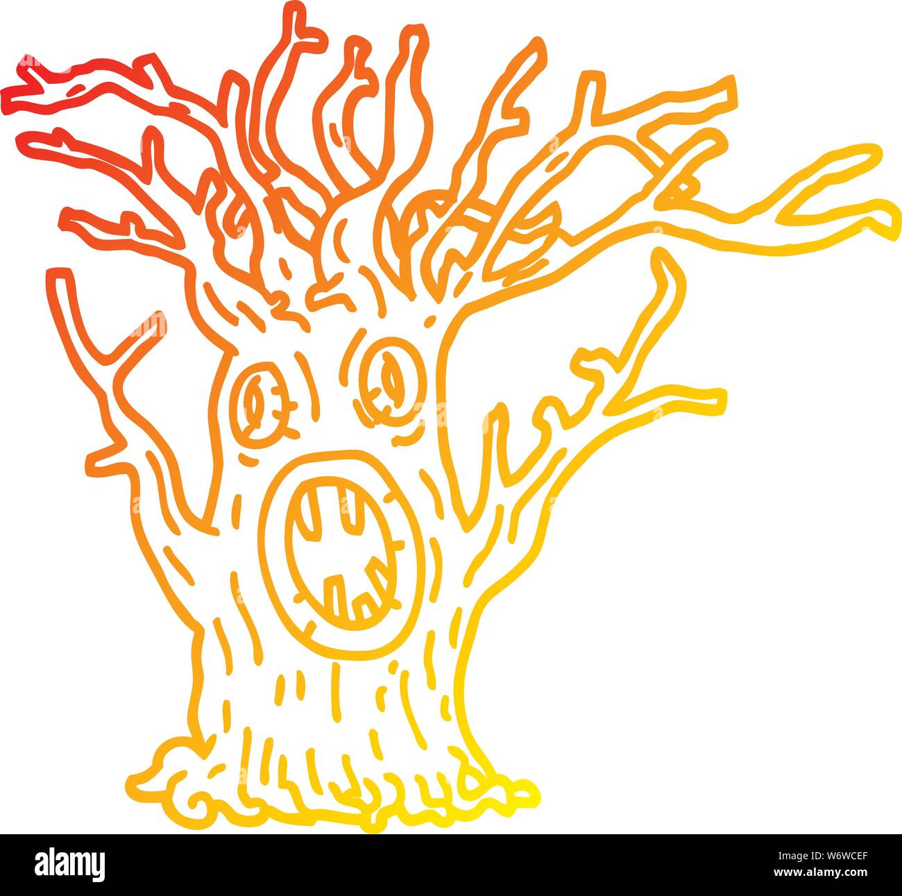 Warm Gradient Line Drawing Of A Cartoon Spooky Tree Stock Vector Image Art Alamy