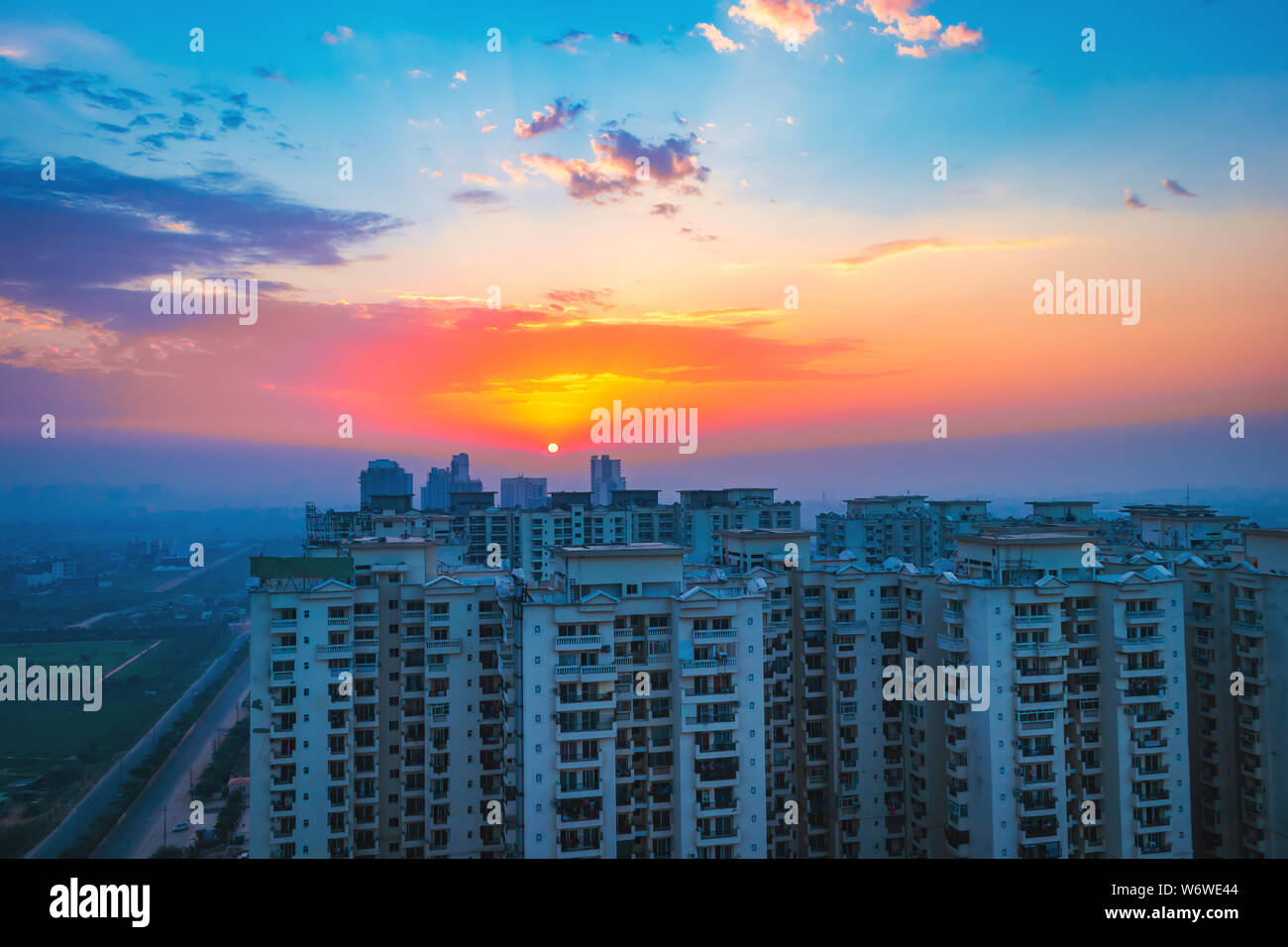 early morning sunrise in the Noida city India. high rise building Noida India Stock Photo