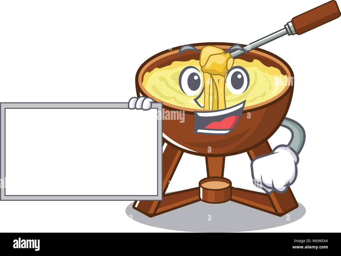 With board cheese fondue isolated in the character Stock Vector