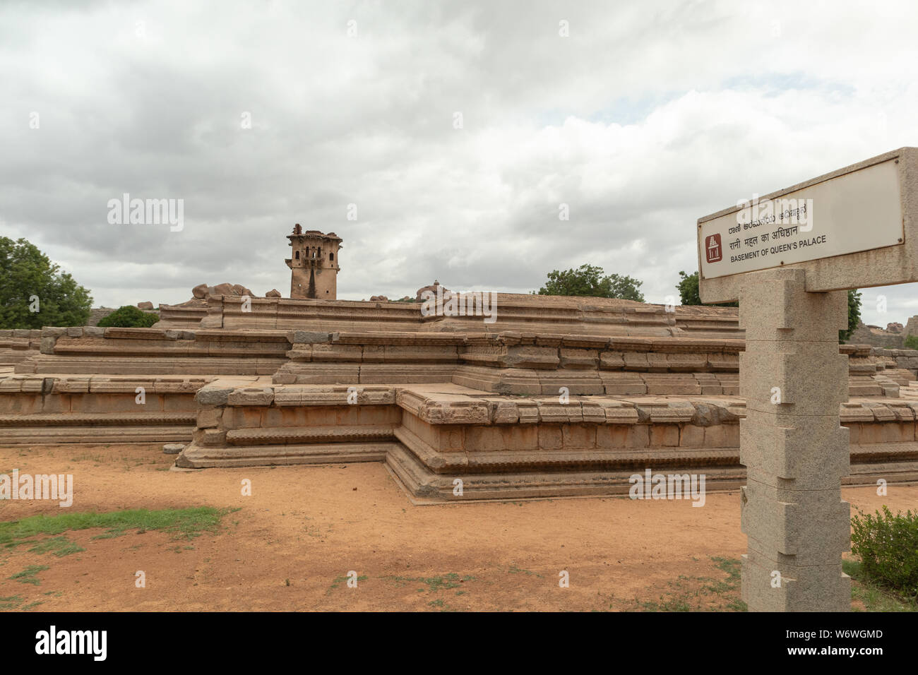Hampi, India July 9, 2019: View of the basement of the queen's palace and the north watchtower at Hampi, Karnataka, India Stock Photo