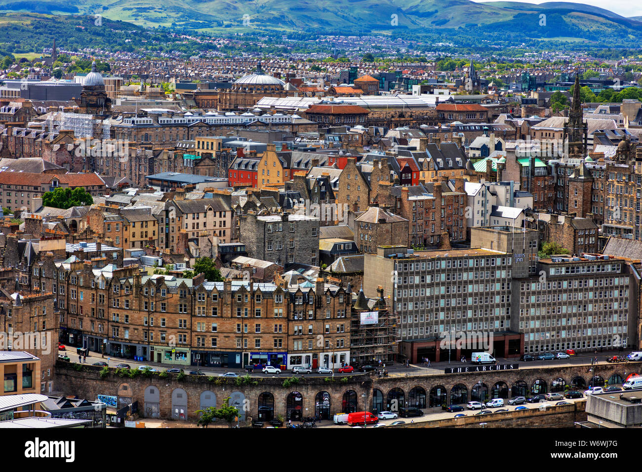 View from Calton Hill to houses of the Old Town, in front Jeffrey Street, Edinburgh, Lothian, Scotland, United Kingdom Stock Photo