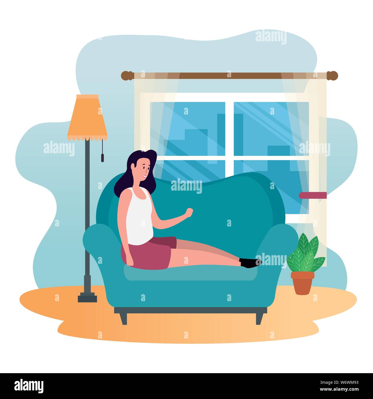 young and beautiful woman seated in sofa Stock Vector Image & Art - Alamy