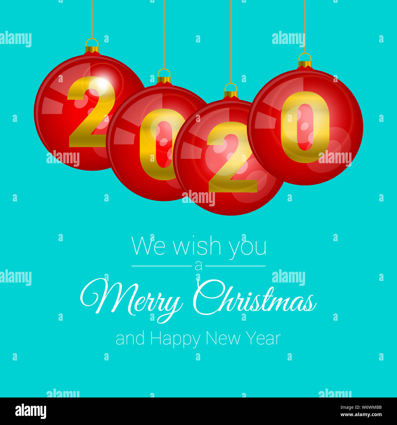 Auguri Di Buon Natale We Wish.Glass Red Christmas Balls With Glares 2020 Numerals Merry Christmas And Happy New Year 2020 Background Template Christmas Greeting Card Illustrat Stock Photo Alamy