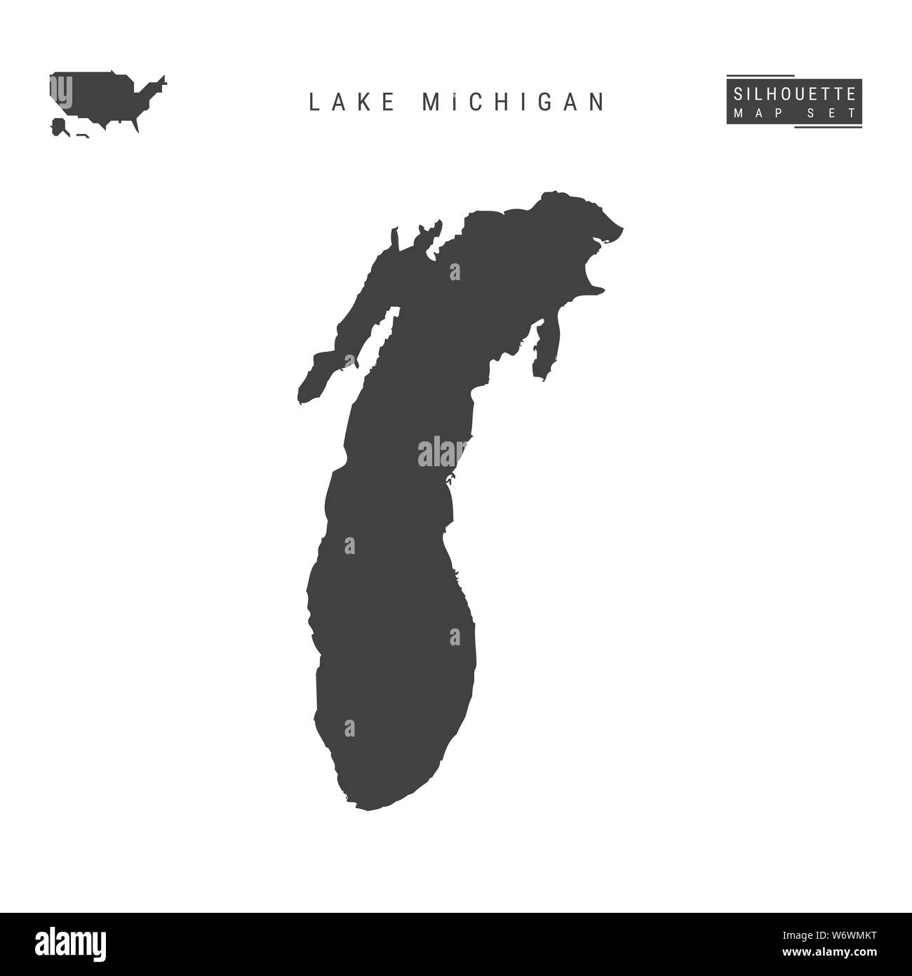 Lake Michigan Blank Map Isolated on White Background. HighDetailed