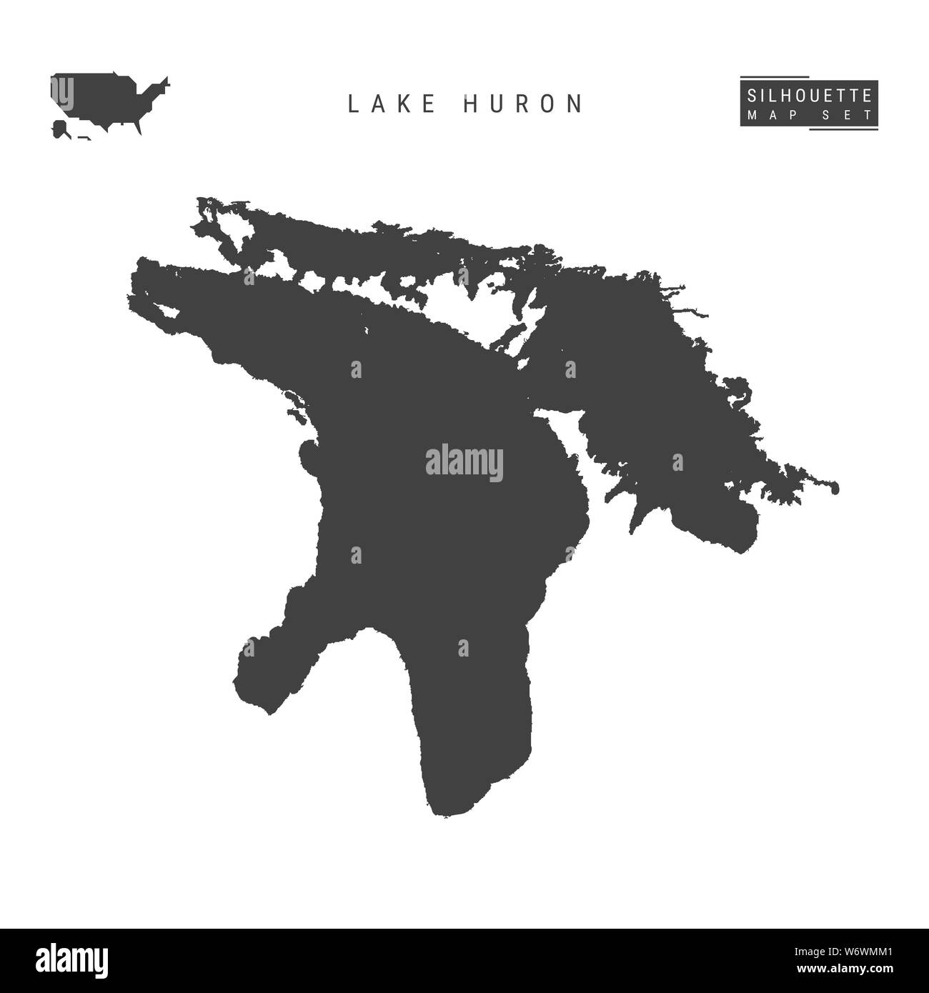 Lake Huron Blank Map Isolated on White Background. HighDetailed Black
