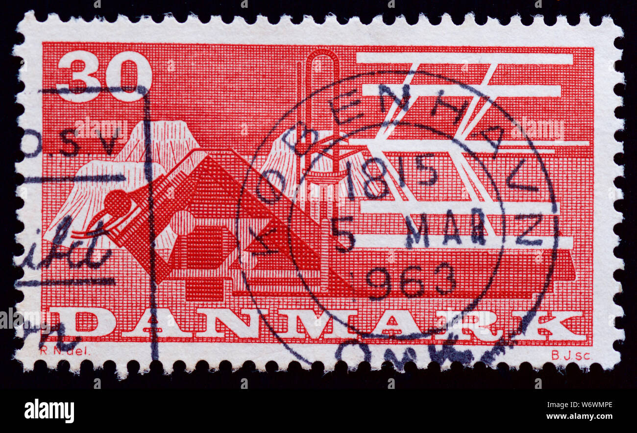 Denmark Postage Stamp Combineharvester Stock Photo Alamy