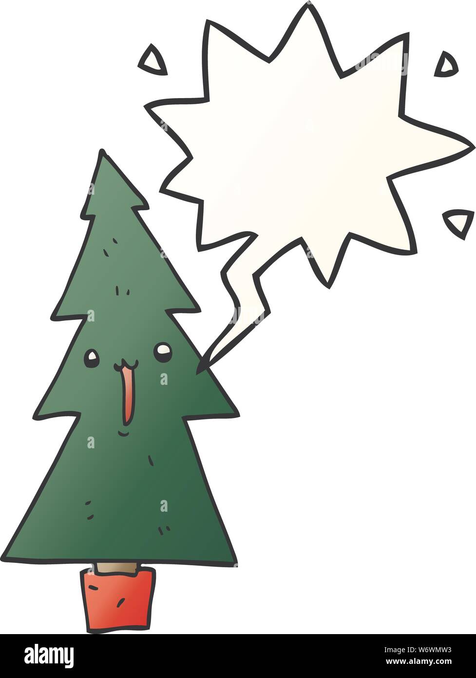 cartoon christmas tree with speech bubble in smooth gradient style ...