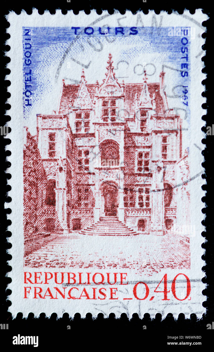 France Postage Stamp - Hotel Gouin - Tours Stock Photo