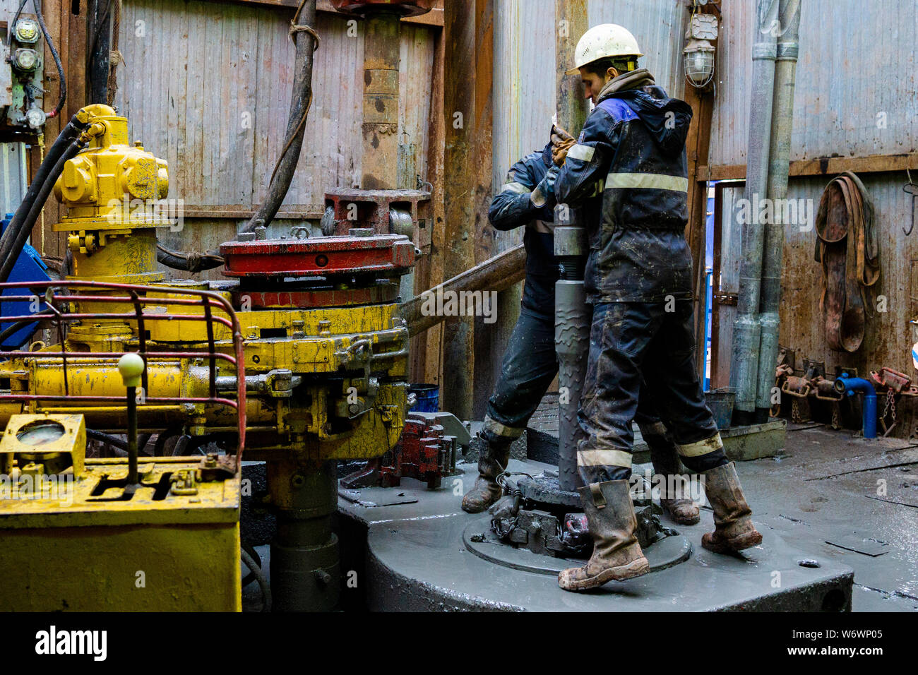 Offshore oil rig worker prepare tool and equipment for perforation oil