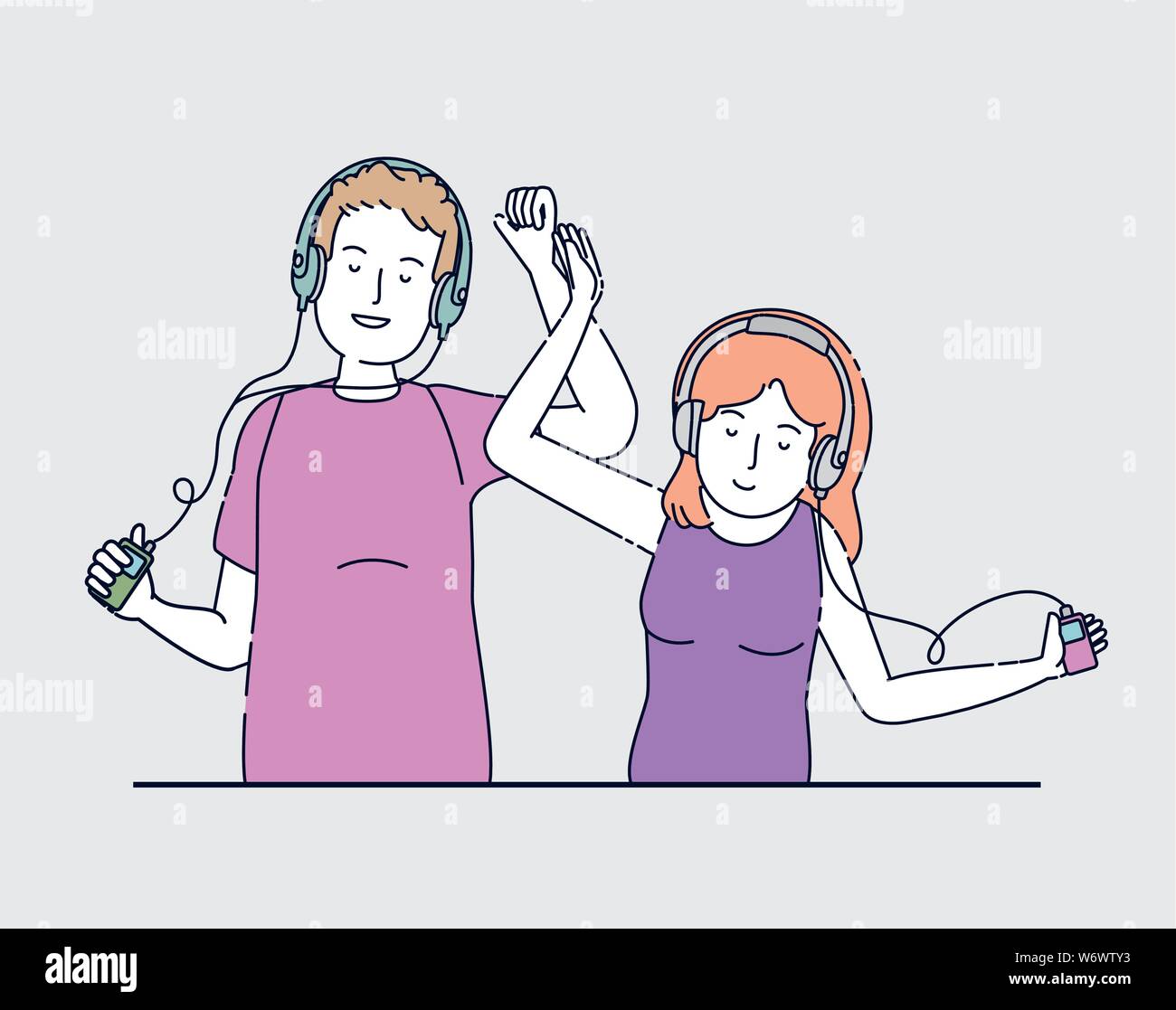 boy and girl with headphones and mp4 technology Stock Vector Image ...