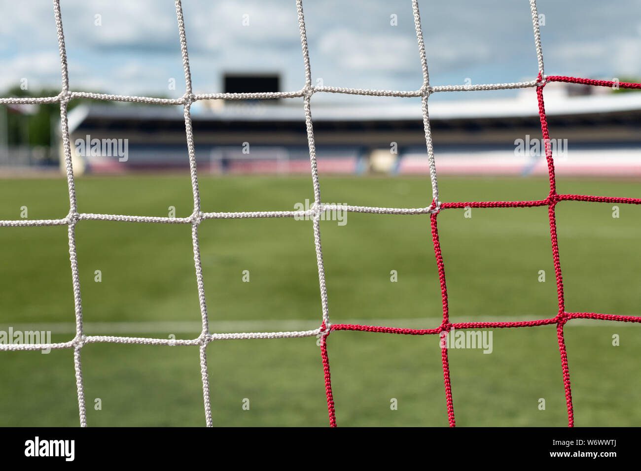 Football Goals At Stadium Soccer Field Background White And Red Nets Color Stock Photo Alamy Football Goals At Stadium Soccer Field Background White And Red Nets Color Stock Photo Alamy