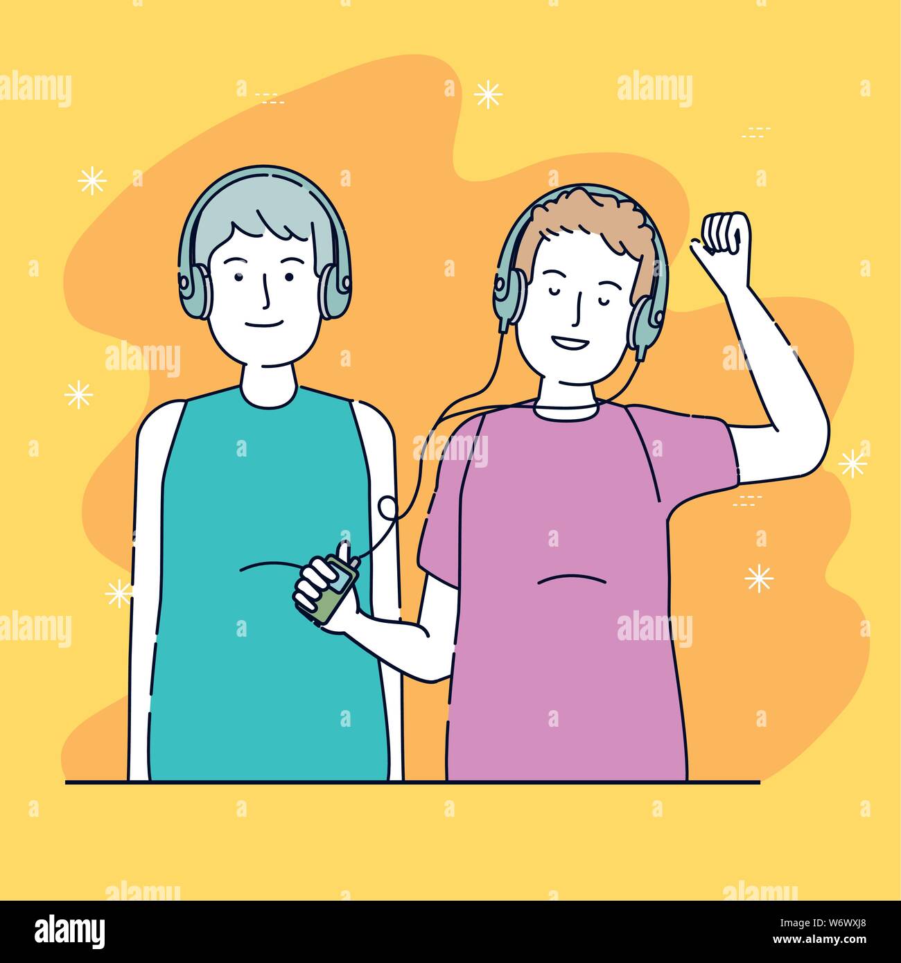 happy boys with headphones and mp4 technology Stock Vector Image & Art ...