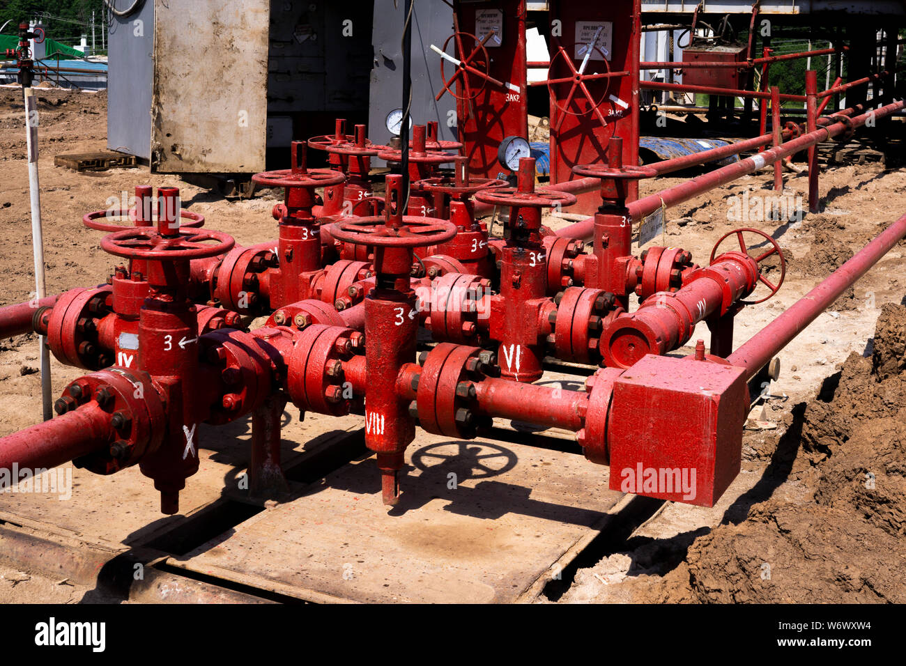 Oil and gas processing plant with pipe line valves. Oil pipeline valves