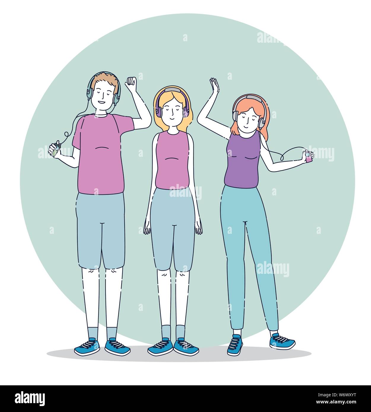 boy and girls with headphones technology and mp4 Stock Vector Image ...