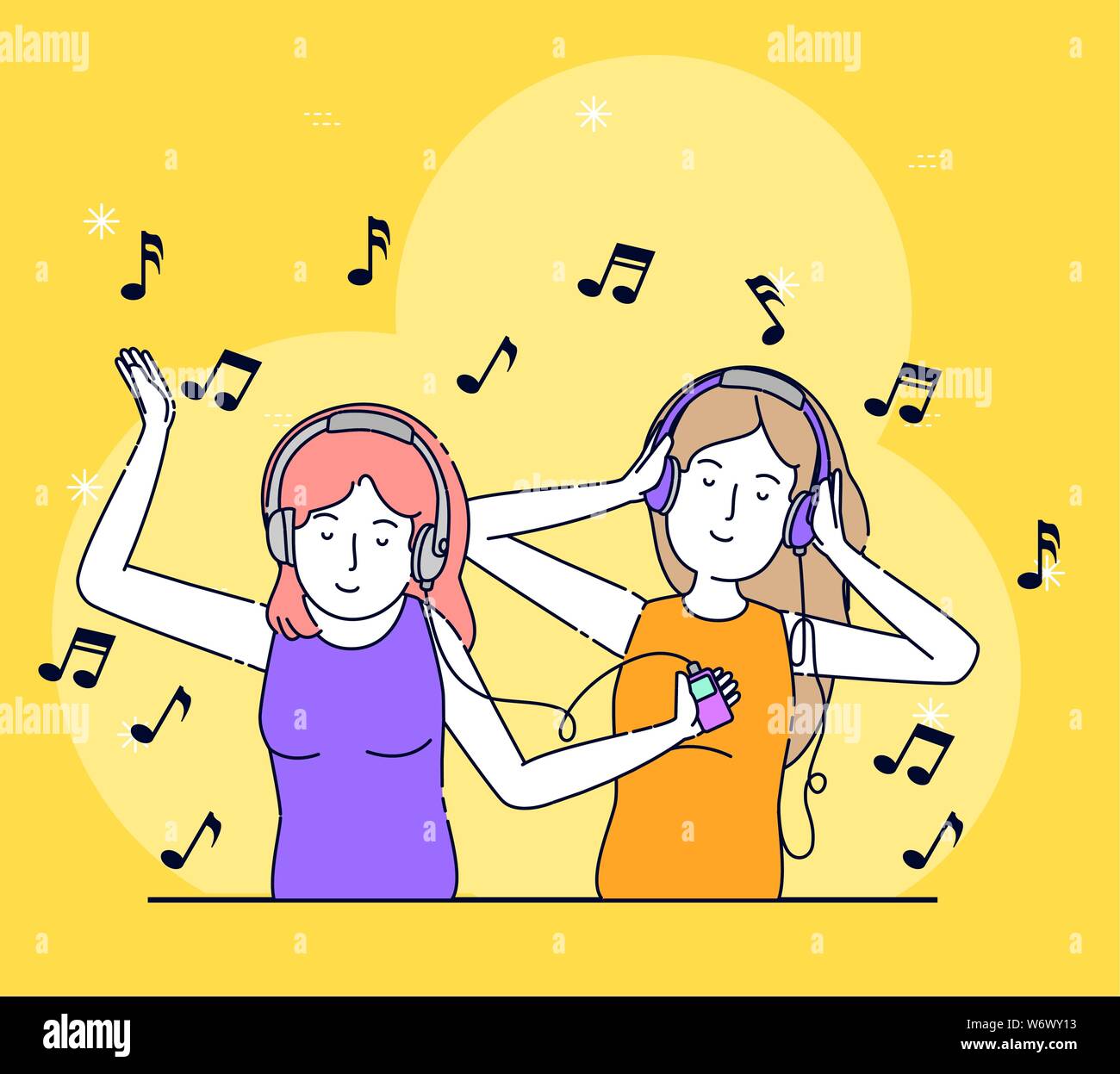 happy girls with headphones technology and mp4 Stock Vector Image & Art ...