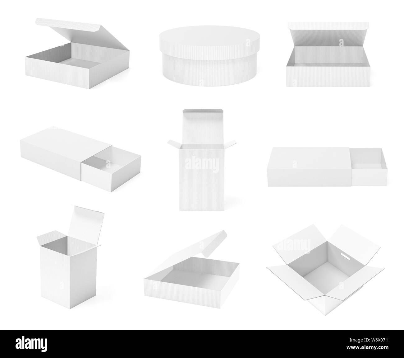 White paper boxes. Collection. 3d rendering illustration isolated Stock Photo