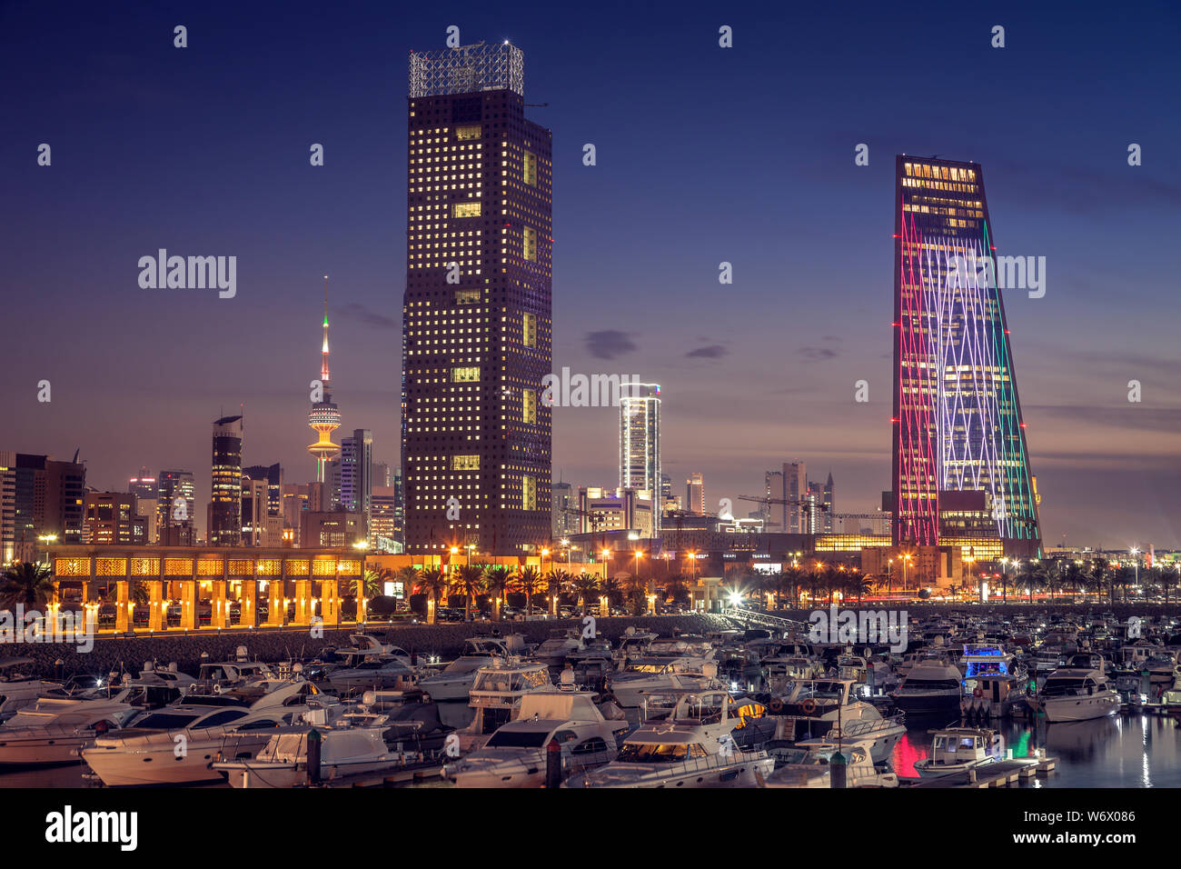 Skyline of Kuwait City at evening. Kuwait City, Kuwait Stock Photo Alamy