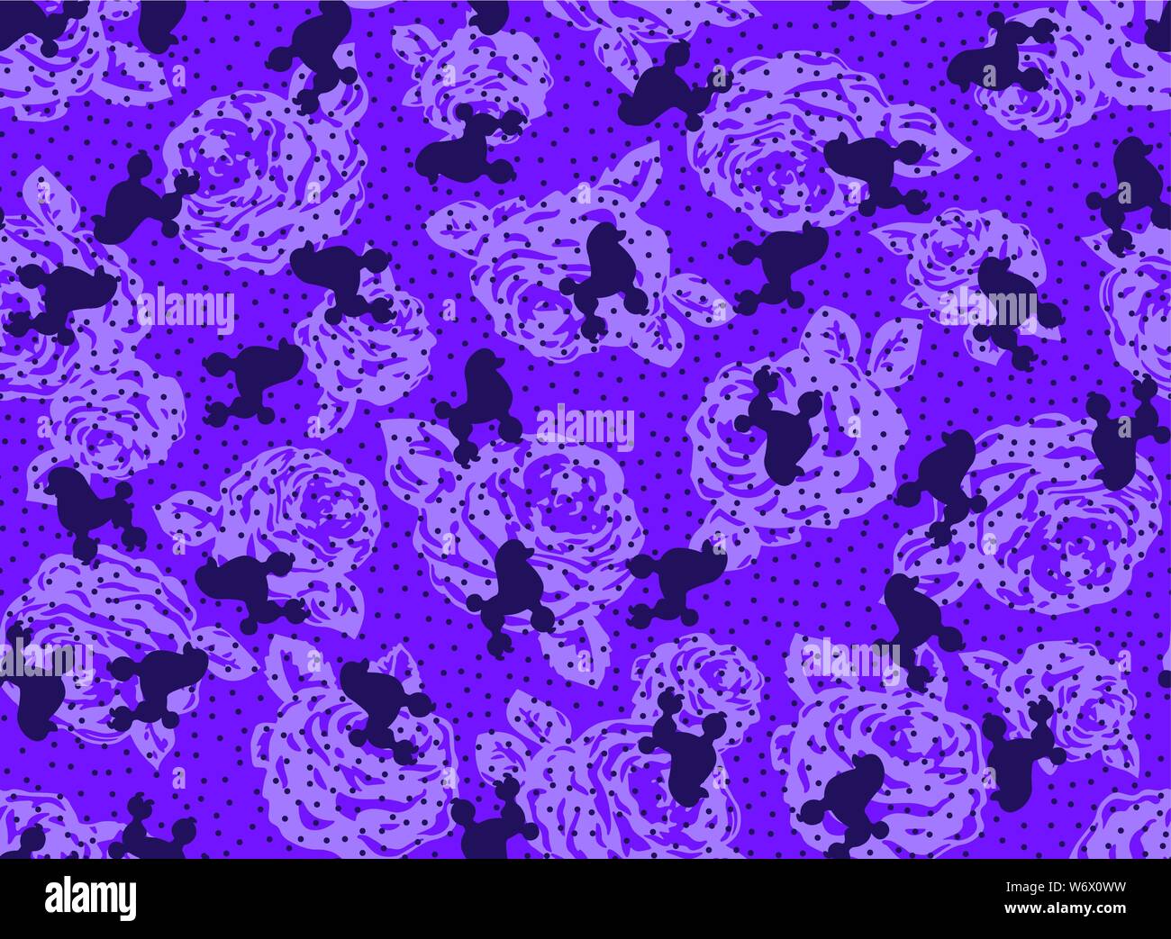 Flowers and dogs pattern. Seamless vector background. Stock Vector