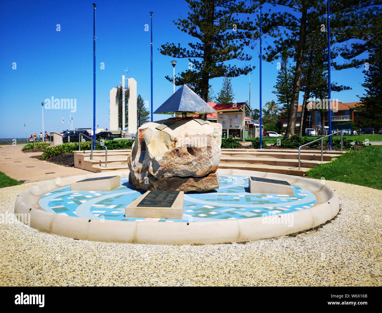 Coolangatta, Australia: March 25 2019: Captain Cook Memorial is located on Point Danger. It marks the border between New South Wales and Queensland. Stock Photo