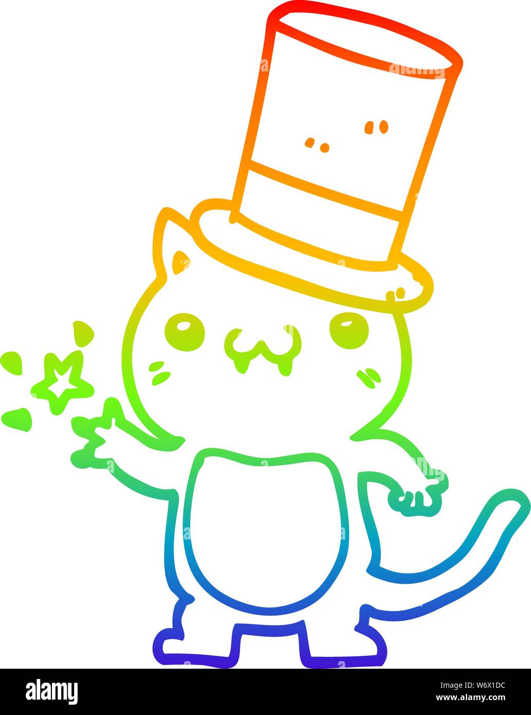 Rainbow Gradient Line Drawing Of A Cartoon Cat Wearing Top Hat Stock Vector Image Art Alamy