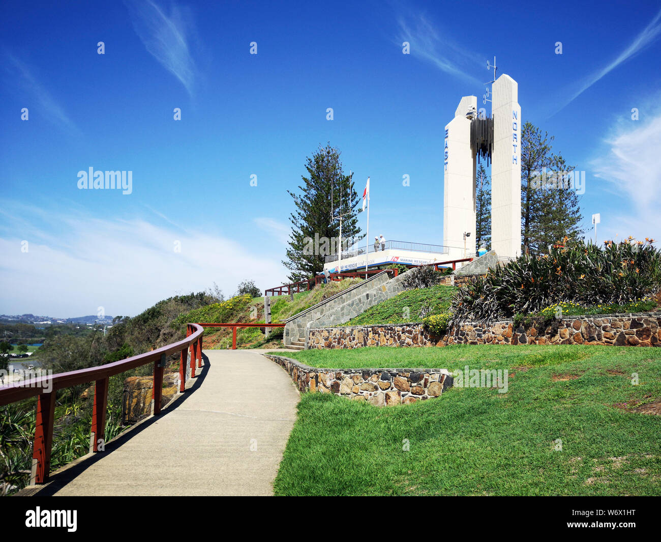 Coolangatta, Australia: March 25 2019: Captain Cook Memorial is located on Point Danger. It marks the border between New South Wales and Queensland. Stock Photo