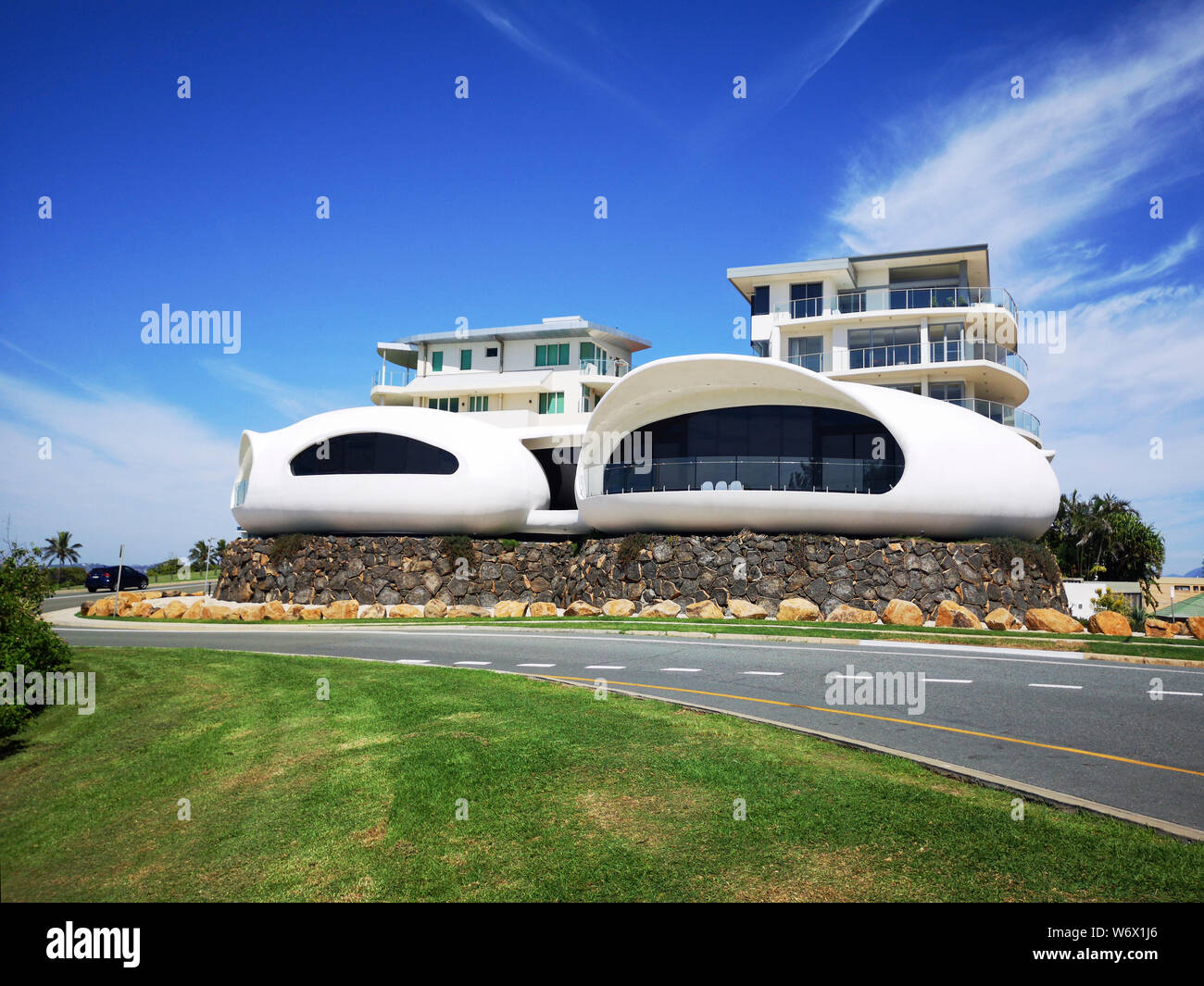 Coolangatta, Australia: March 24, 2019: Individually designed house on Tweed Terrace in Coolangatta with sea views over the Pacific Ocean. Stock Photo