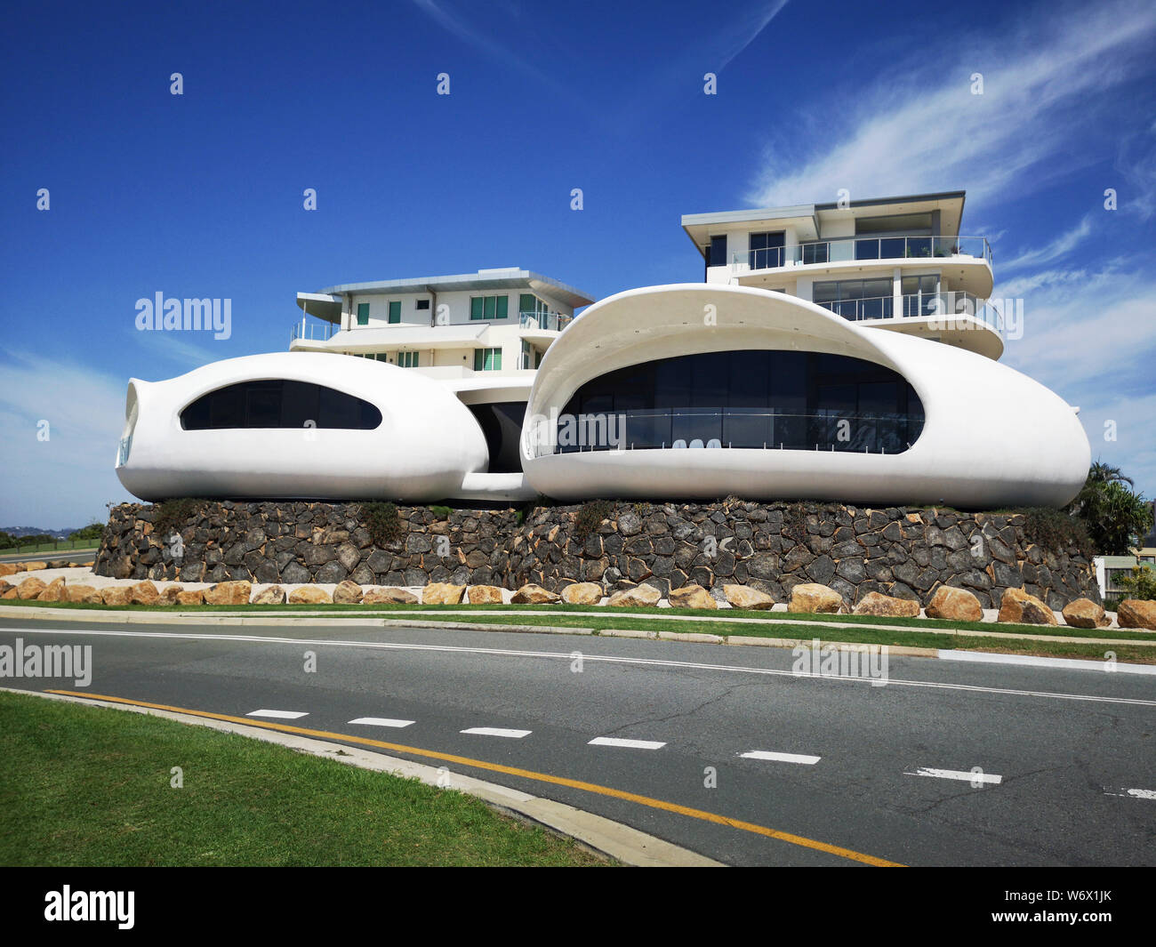 Coolangatta, Australia: March 24, 2019: Individually designed house on Tweed Terrace in Coolangatta with sea views over the Pacific Ocean. Stock Photo