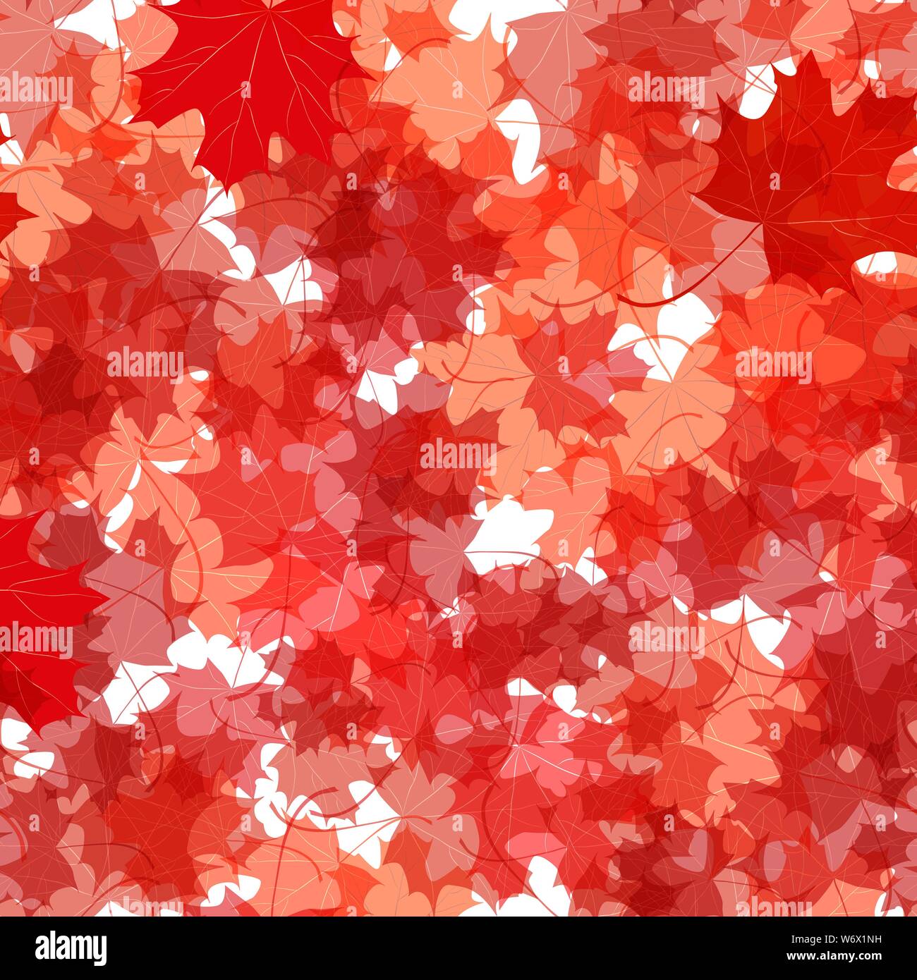 Vector seamless pattern with autumn maple leaves in red colors ...