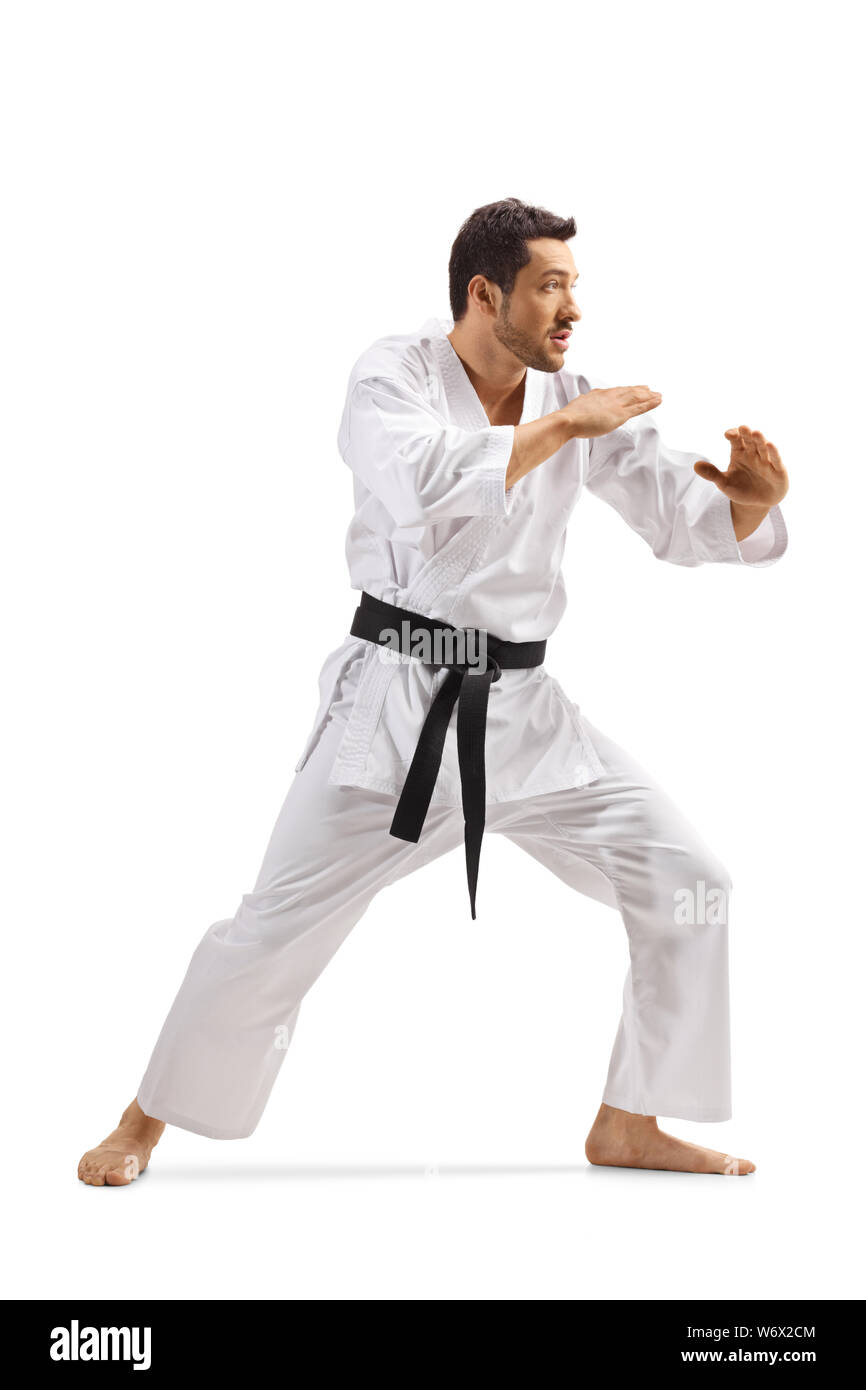 A Man, In A Black Kimono Is Practicing Martial Arts Technique With A Long  Bamboo Fighting Stick. Stock Photo, Picture and Royalty Free Image. Image  91980191.