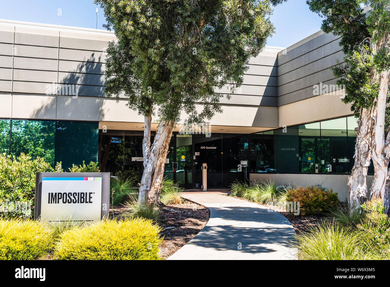 August 1, 2019 Redwood City / CA / USA - Impossible Foods corporate headquarters in Silicon Valley; Impossible Foods Inc. is a company that develops p Stock Photo