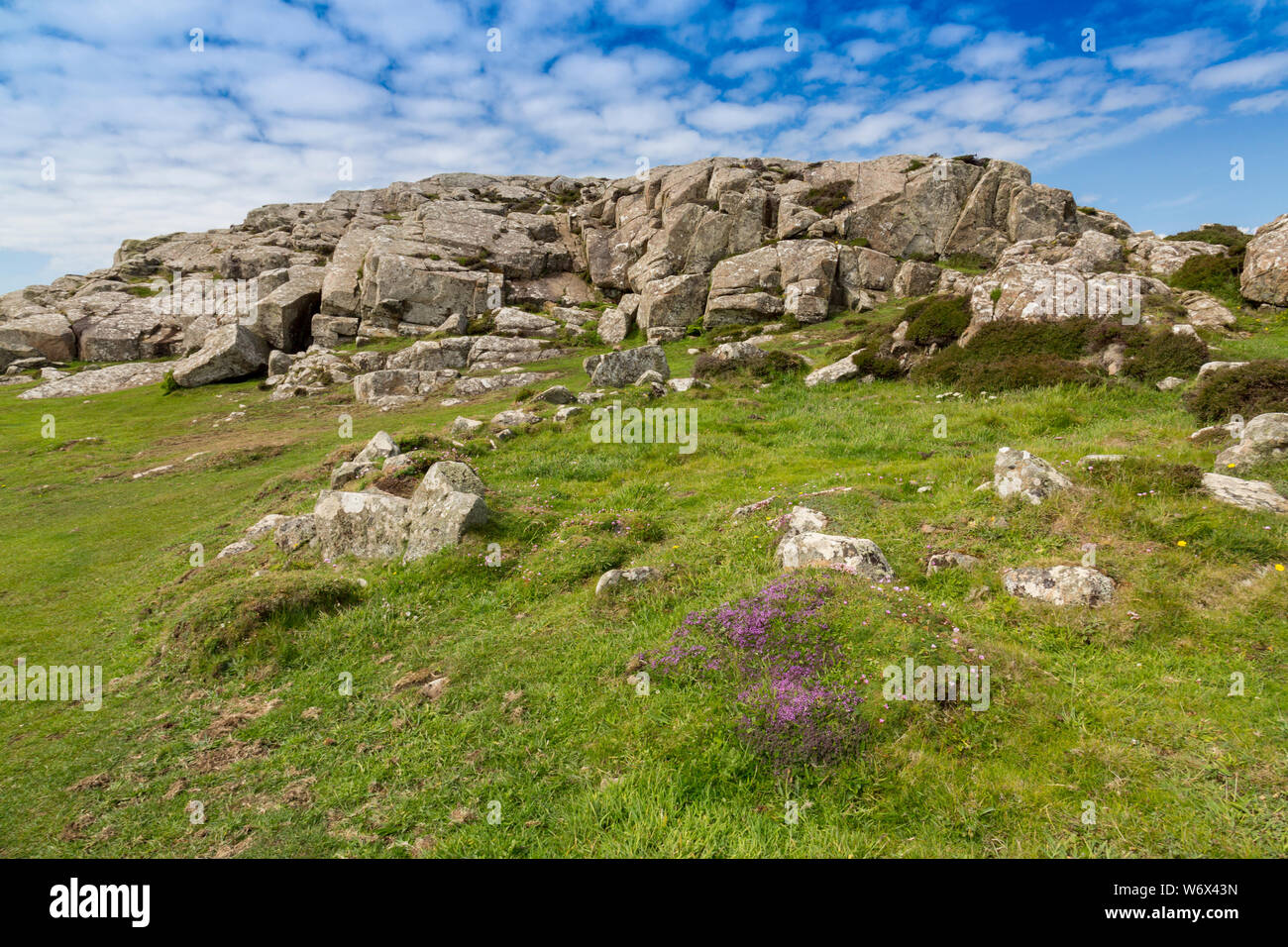 The rock strewn summit of St Davids Head, Pembrokeshire Coast National Park, Wales, UK Stock Photo