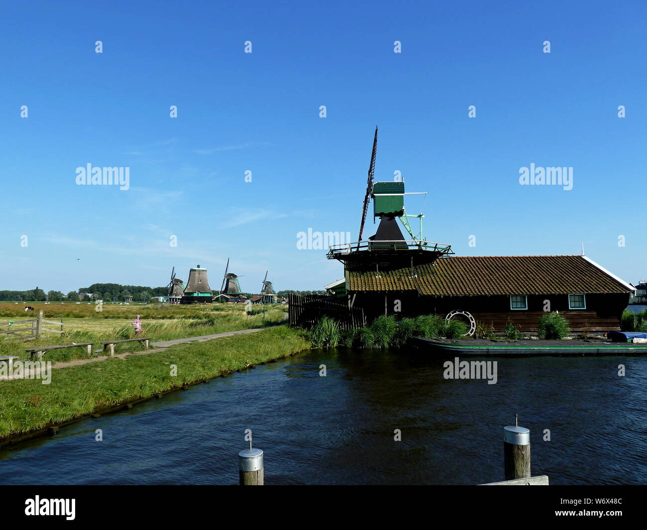 One of the famous windmills in Zaanse Schans, the Netherlands Stock Photo