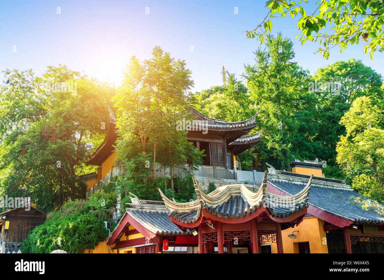 Ancient temple, Nanjing Jiming Temple, China.Translation:'Hall of the Heavenly King' Stock Photo